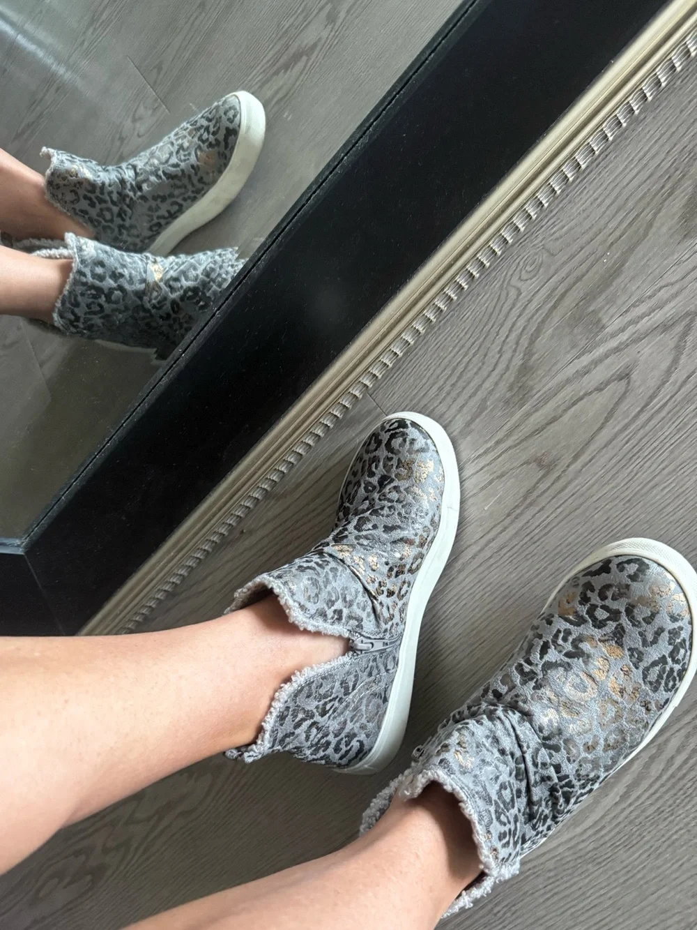Leopard Print High-Top Slip-On Sneakers in Sage and Gold